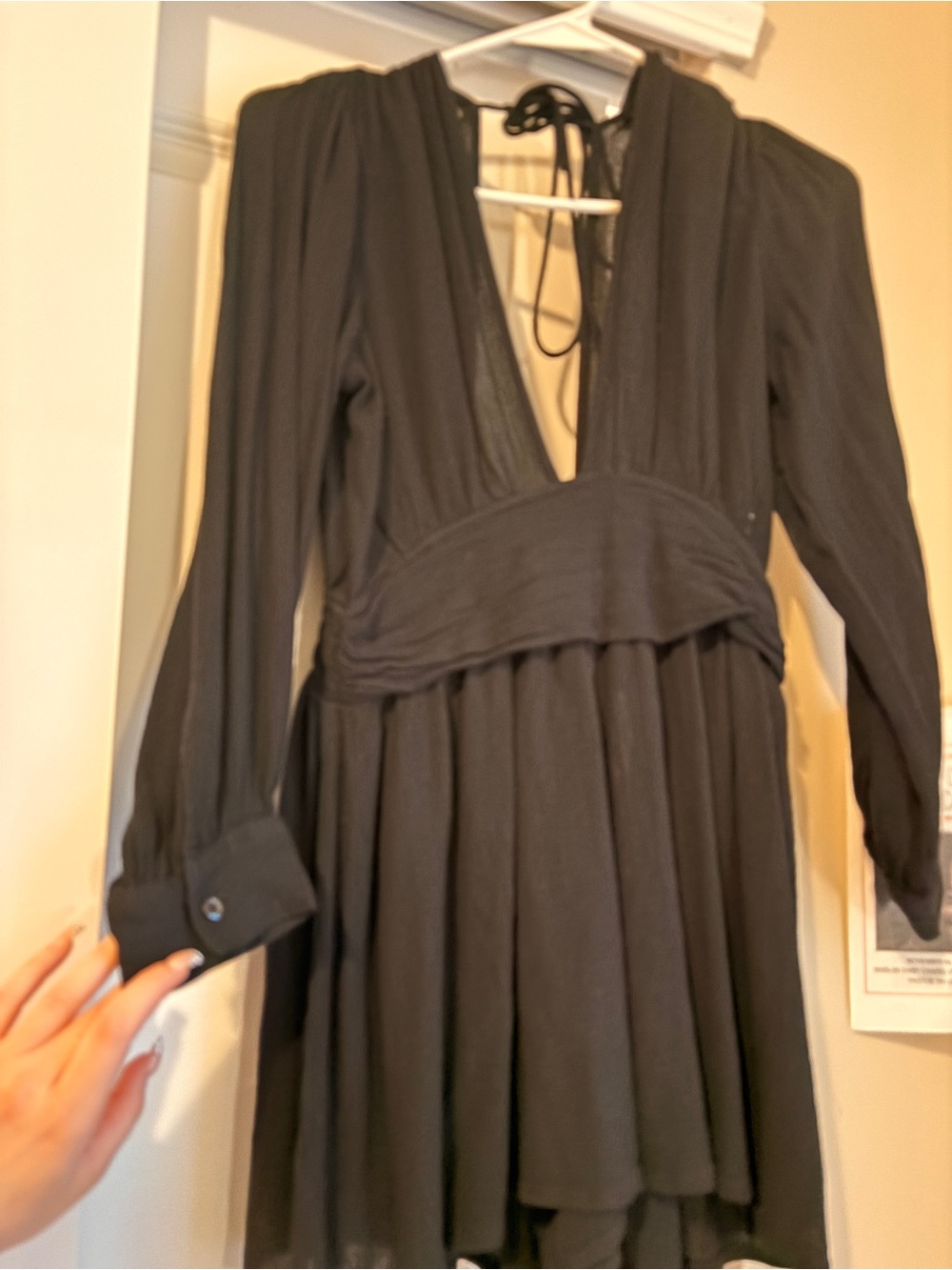 ASOS Black Plunge Long Sleeve Skater Dress